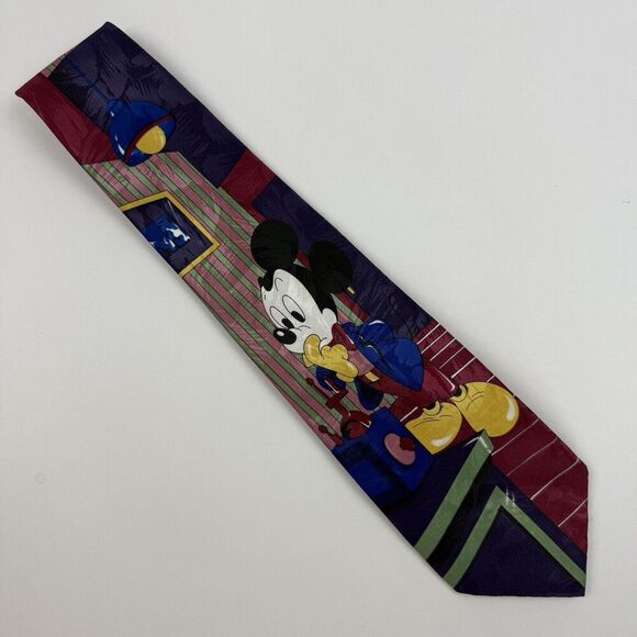 VTG Mickey Unlimited Novelty Necktie Tie Mickey Mouse Thinking Room Disney - Picture 2 of 6